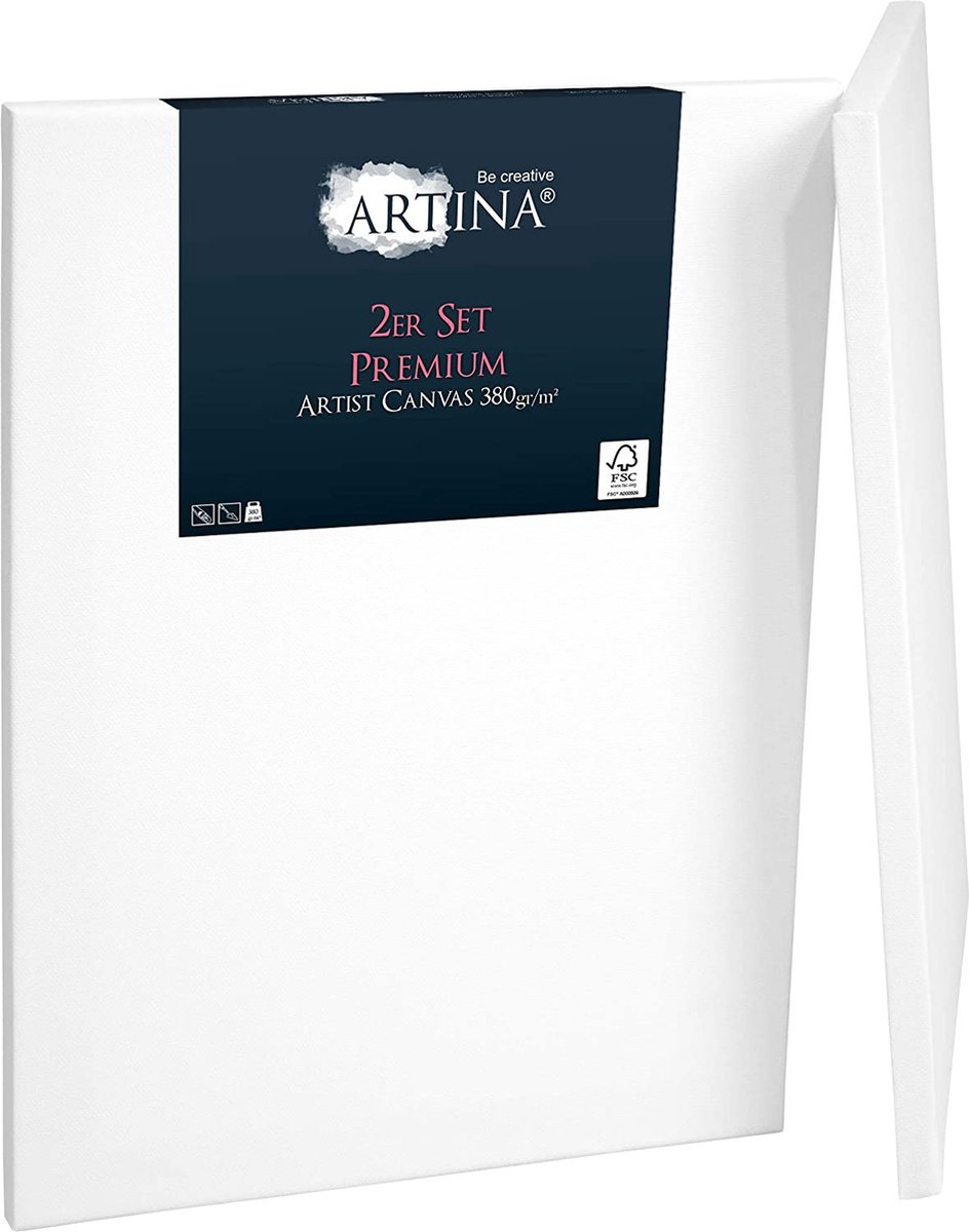 Artina Set van 2 Schildersdoeken 50x60 cm - FSC® Schildersdoek 2 Stuks - Premium Canvas Dubbel Geprimed Spieraam Wit