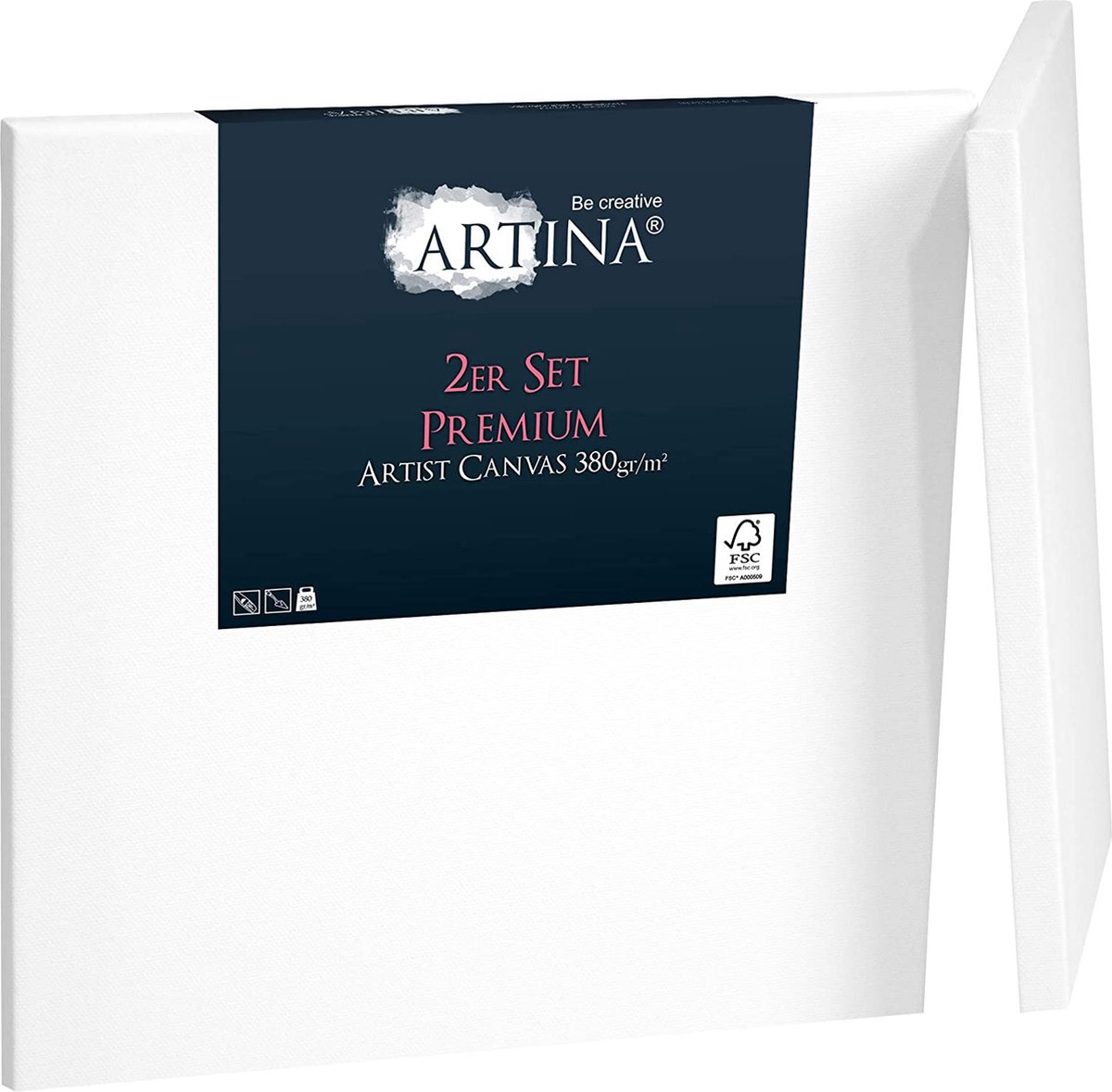 Artina Set van 2 Schildersdoeken 60x60 cm - FSC® Schildersdoek 2 Stuks - Premium Canvas Dubbel Geprimed Spieraam Wit