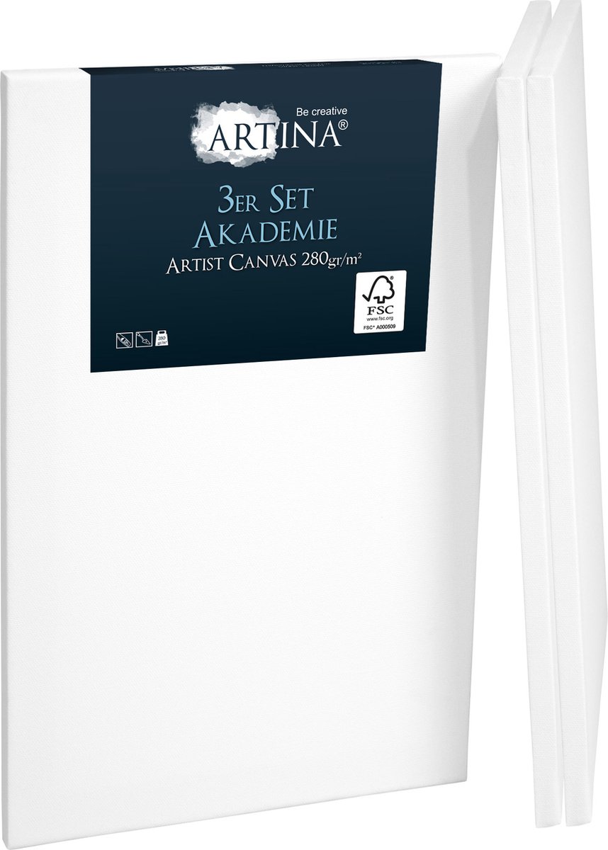 Artina Set van 2 Schildersdoeken 60x90 cm - FSC® Schildersdoek 2 Stuks - Akademie Canvas Dubbel Geprimed Spieraam Wit