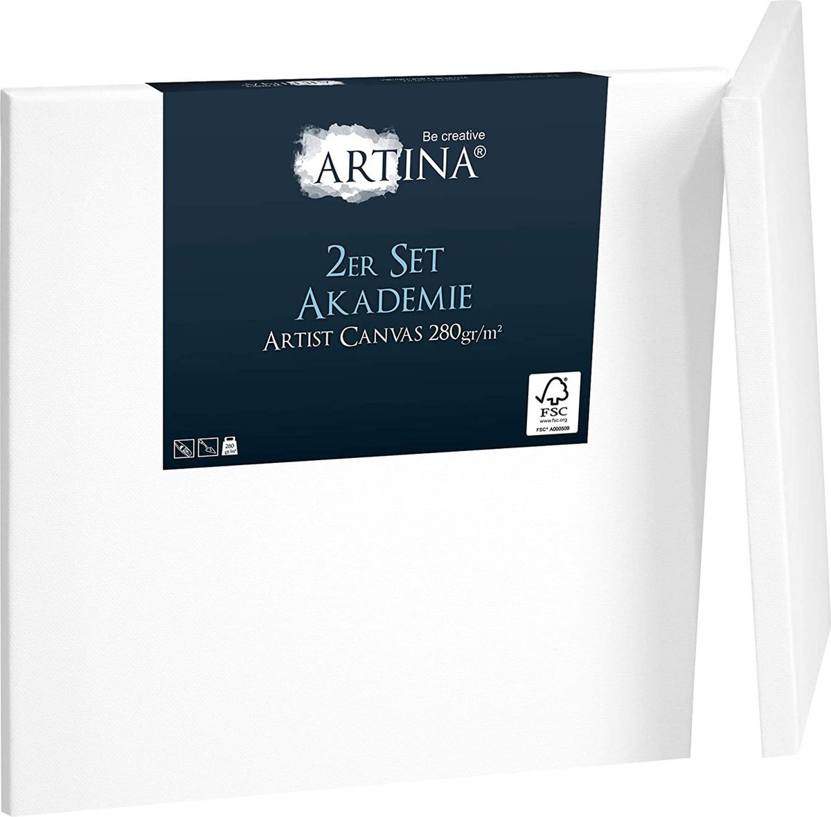 Artina Set van 2 Schildersdoeken 80x80 cm - FSC® Schildersdoek 2 Stuks - Akademie Canvas Dubbel Geprimed Spieraam Wit