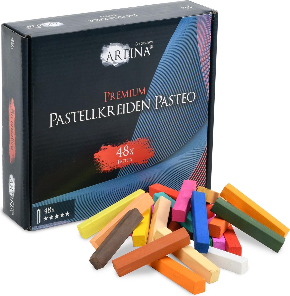 Artina pastelkrijt Pasteo - 48 stuks zachte krijtstiften in metalen etui - fijne pastelpotloden van zachte krijt