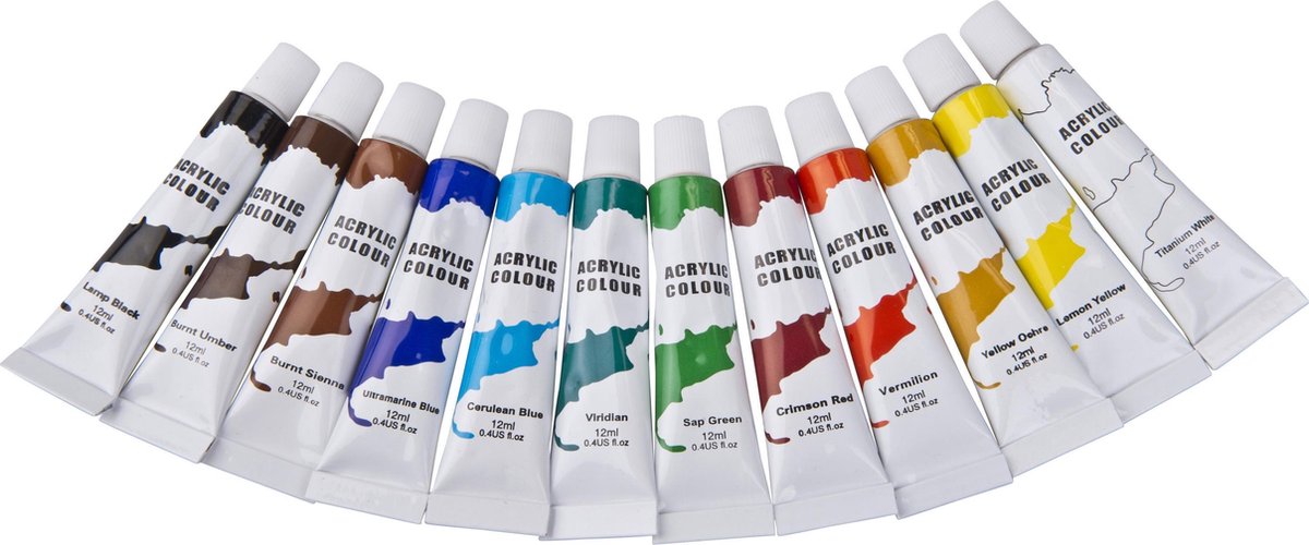 Acryl verf setje 12 kleuren 12 ml - Acrylverf/schilder verftubes - Schilderen