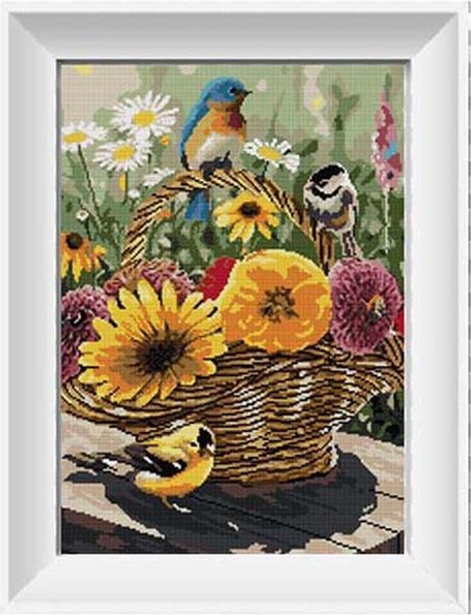 Artstudioclub™  borduurpakketten volwassenen Vogel- en bloemenmand 44 × 53 cm