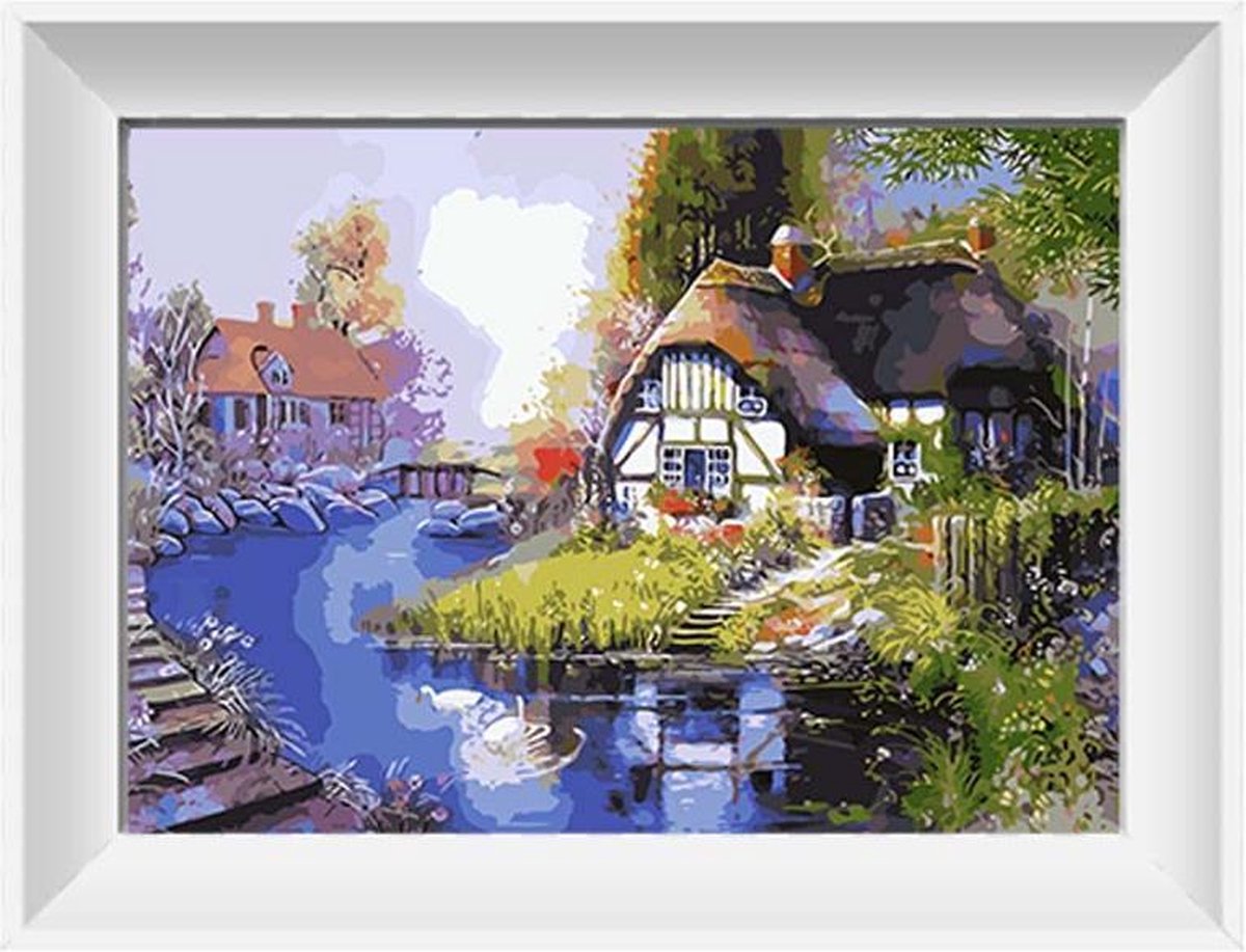 Artstudioclub™  schilderen op nummer volwassenen 40x50cm volwassenen Huis aan de rivier