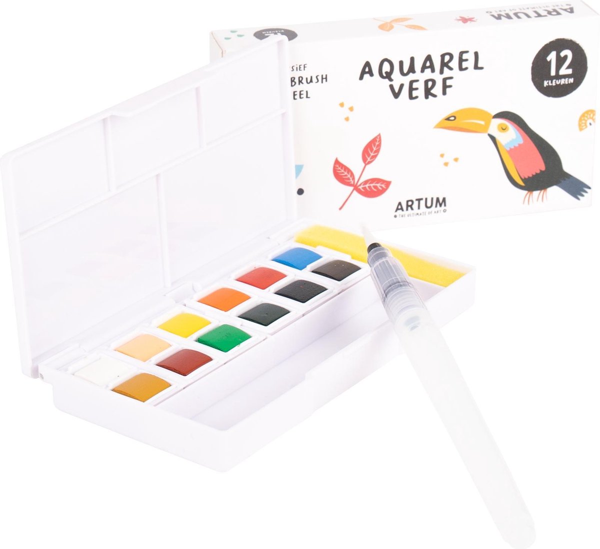 12 Kleuren Aquarelverf Beginner Set  - Inclusief Water Brush Pen  - Waterverf Pakket Volwassenen & Kinderen  - Waterbrush