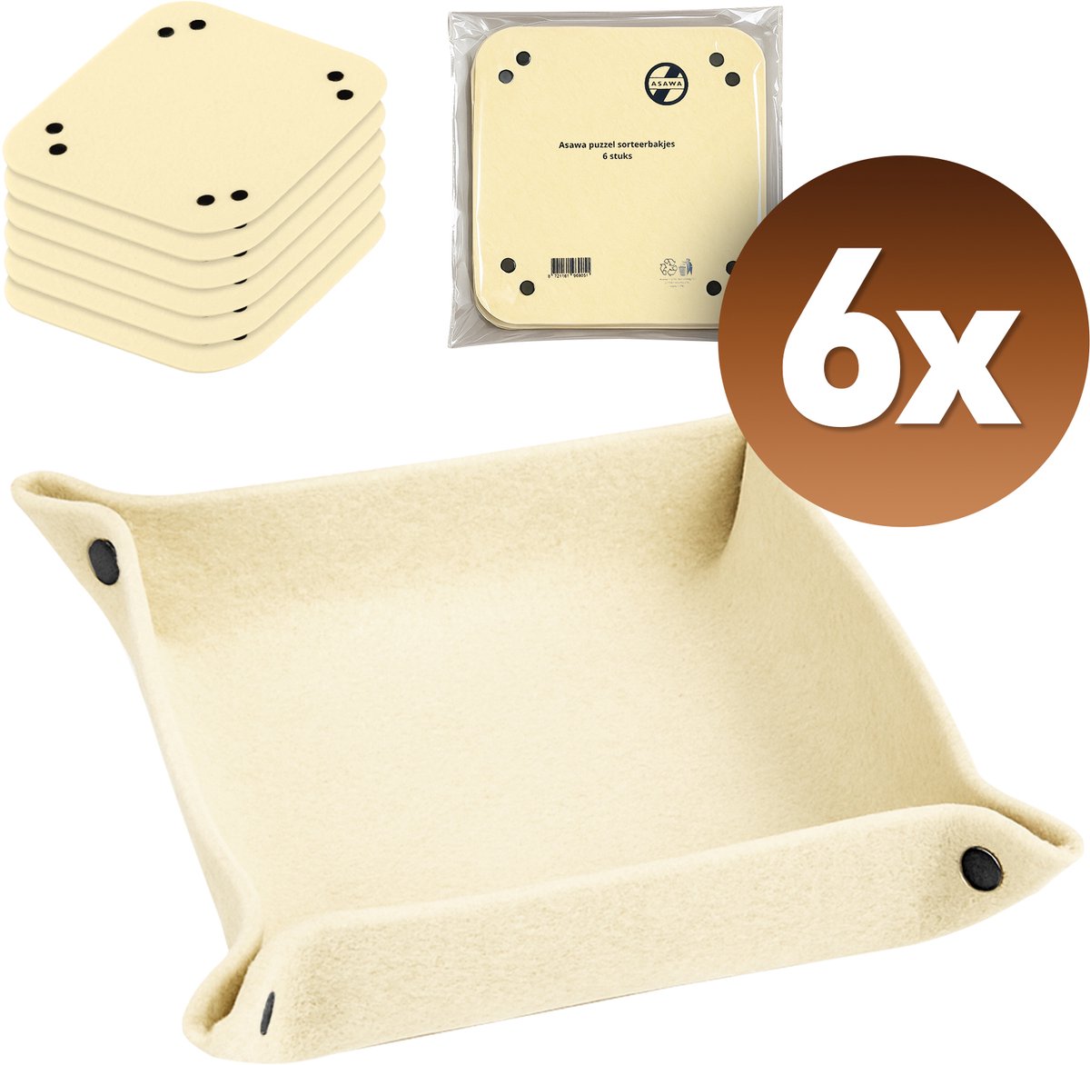   Puzzel sorteerbakjes - Sleutelbakje - Opberg bakjes - Puzzel accessoires - 6 stuks - Vilt - puzzeltafel - puzzelbord - puzzelmap