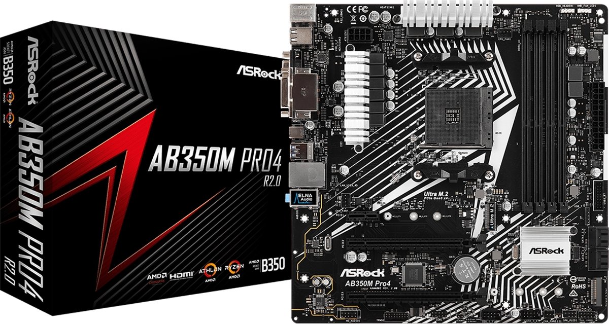 Asrock AB350M Pro4 R2.0 moederbord Socket AM4 Micro ATX AMD B350