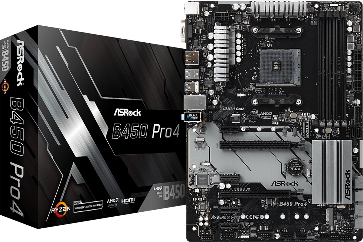 Asrock B450 Pro4 moederbord Socket AM4 ATX AMD B450