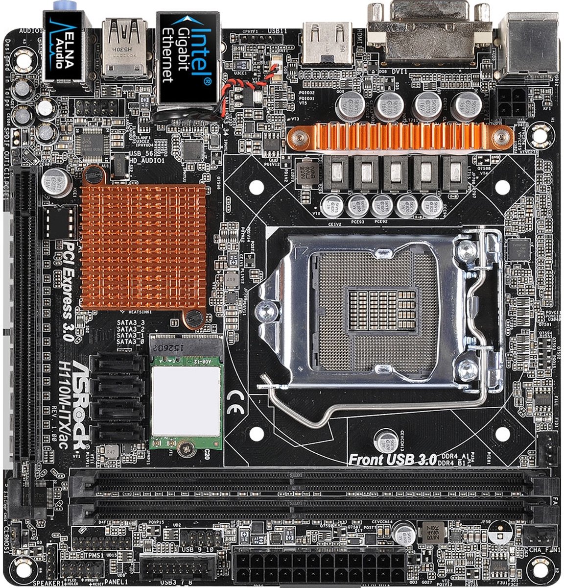 Asrock H110M-ITX/ac Intel H110 LGA 1151 (Socket H4) Mini ITX moederbord