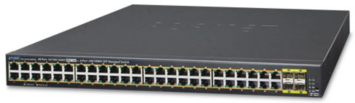 Planet GS-4210-48P4S Managed network switch L2+ Gigabit Ethernet (10/100/1000) Power over Ethernet (PoE) 1U Zwart netwerk-switch