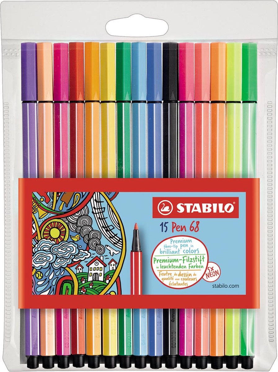 Viltstift STABILO Pen 68 etui à 10+5 neon kleuren