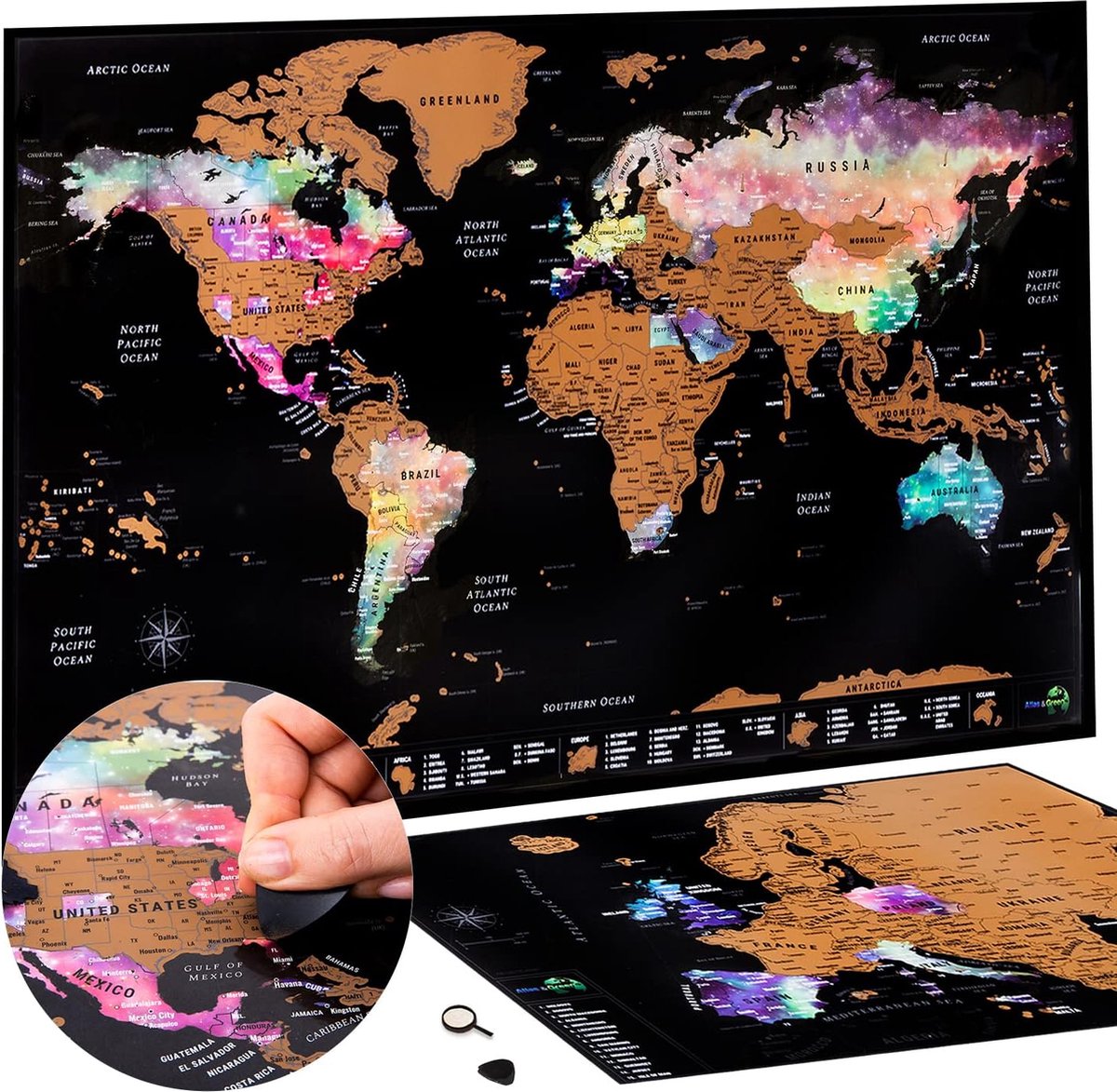   Scratch Map - 2 Stuks Krasmap - Kras   -   & Europa Kaart - Poster World & Europe - 42x29,7 cm & 29,7x21 cm - Wanddecoratie World Map