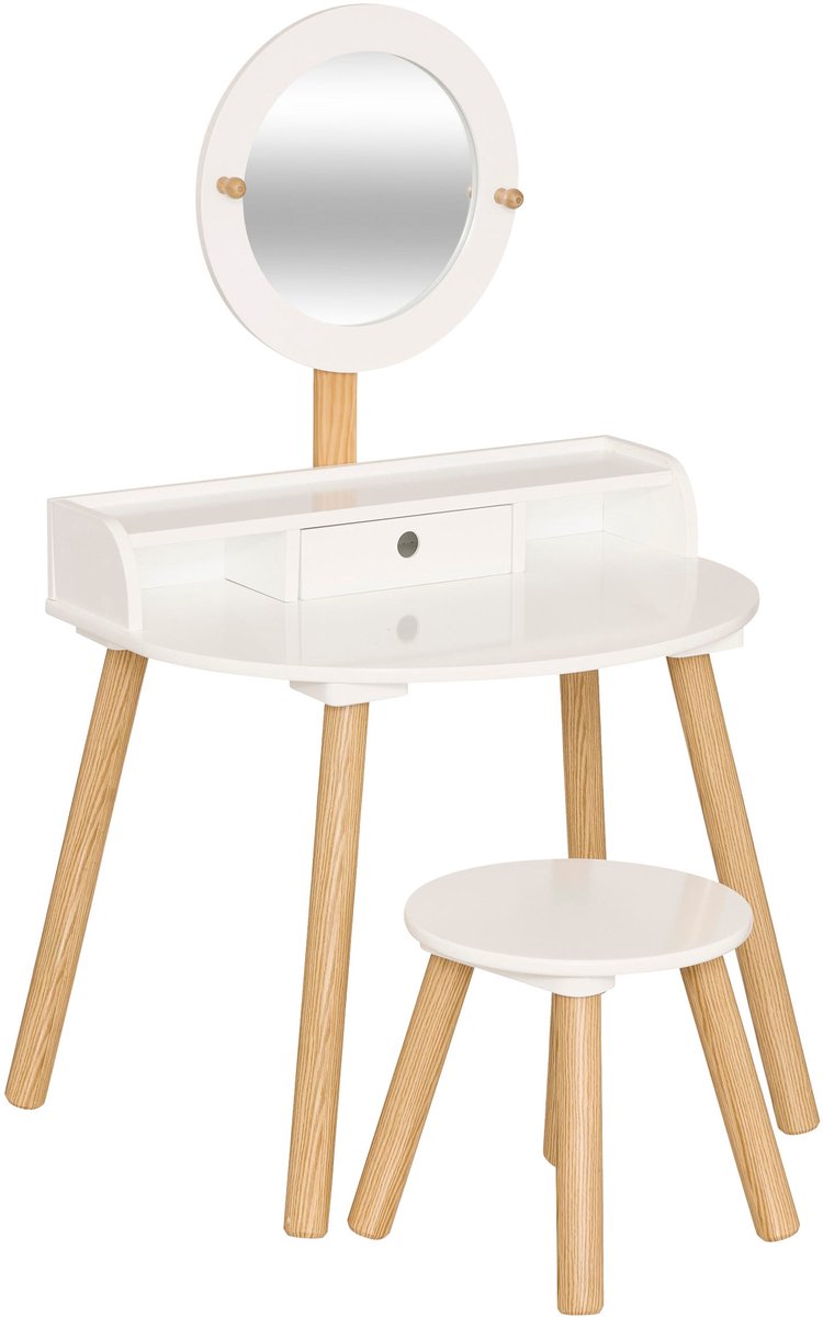   Kids Kaptafel met spiegel en Krukje - 61x42xH89cm - Wit