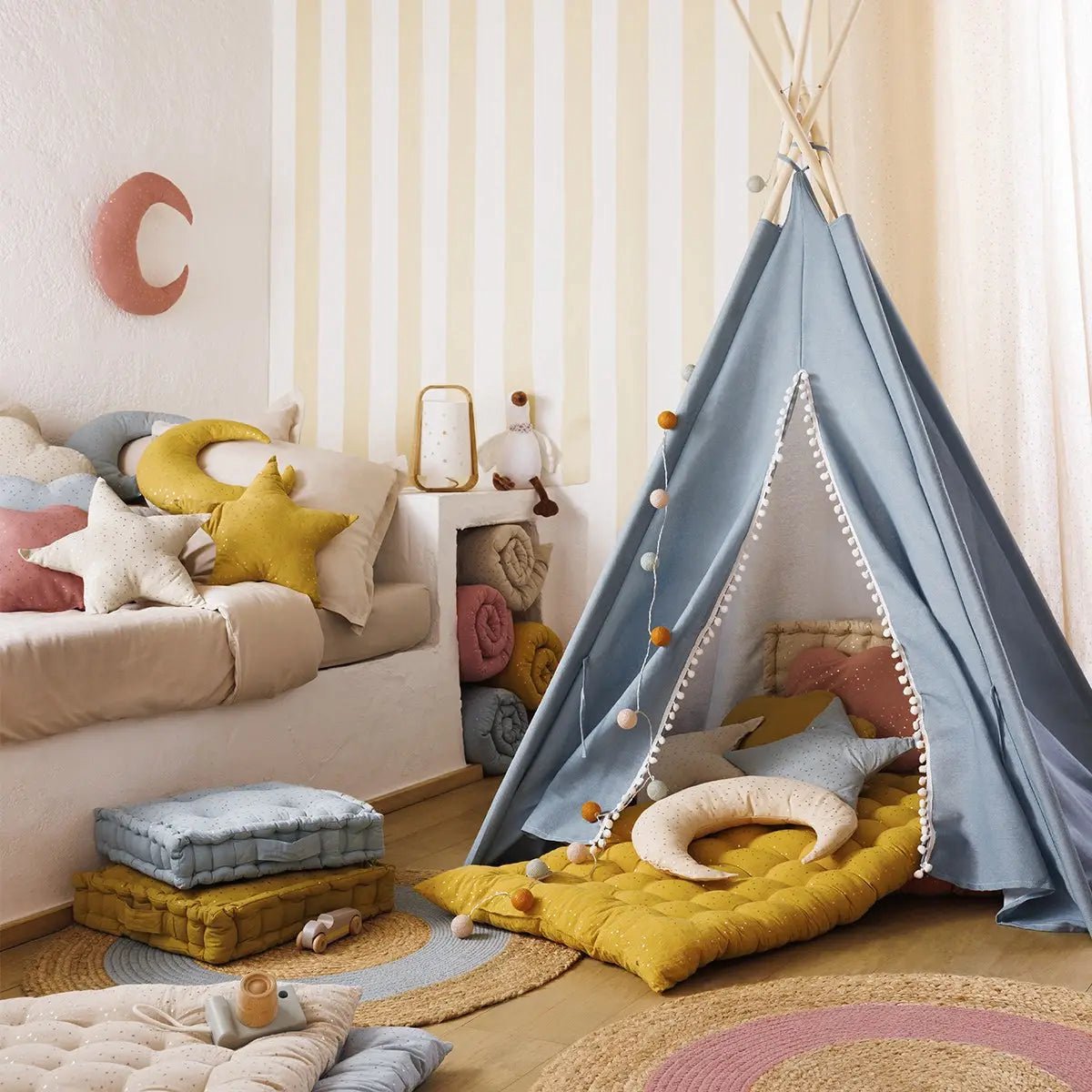 Atmosphera kids Wapi Kinder tipi - Speeltent - H160 cm - Blauw