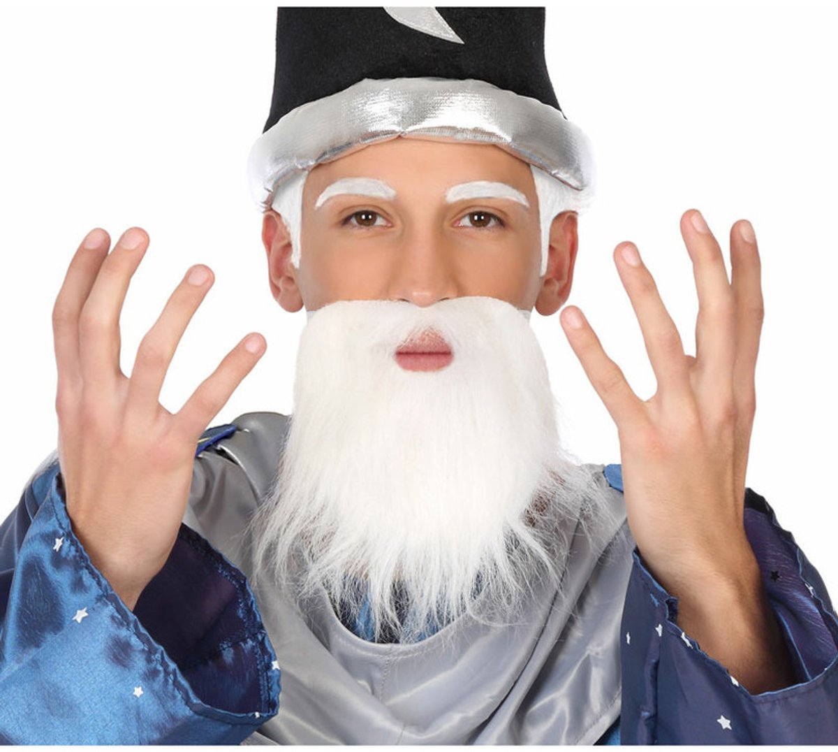   Carnaval verkleed half lange baard met snor - wit - piraat/tovenaar/biker/kabouter - accessoires