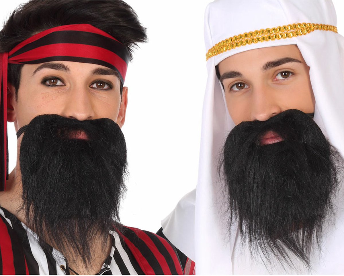   Carnaval verkleed half lange baard met snor - zwart - piraat/arabier/cowboy/biker/kabouter - accessoires