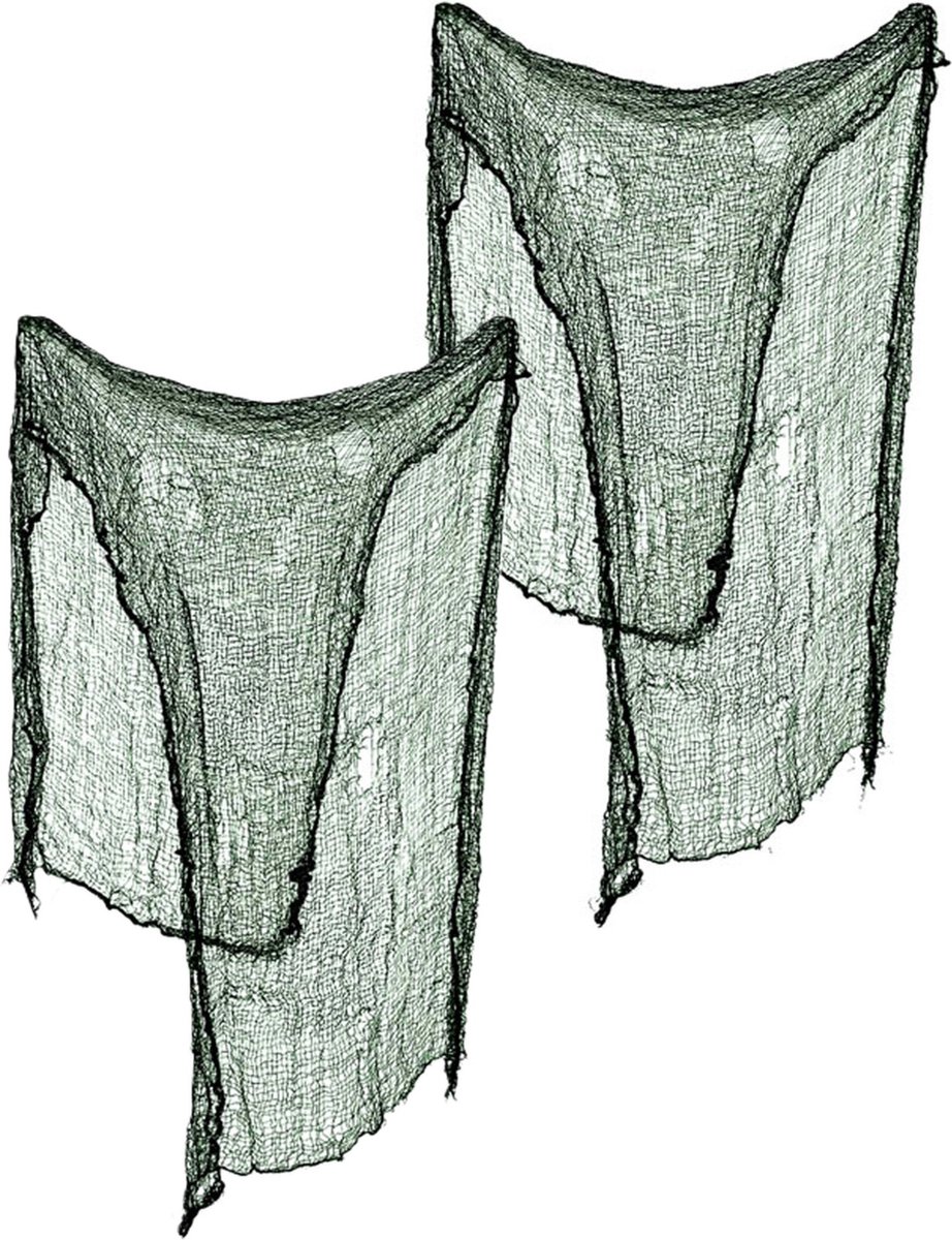 Horror/halloween deco wand/muur/plafond gordijn - 2x - groen - 190 x 75 cm - stof met griezelige uitstraling