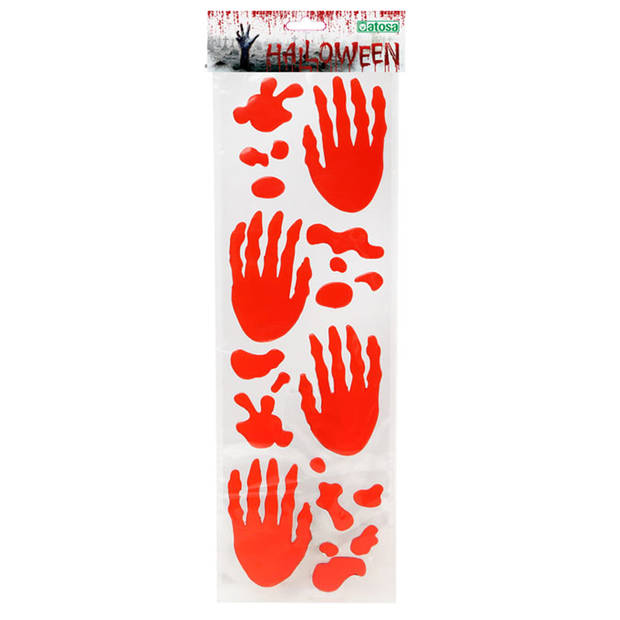 Horror/halloween raamsticker - Bloederige handen en spetters - 46 x 13 cm - Feestartikelen/versiering - Feeststickers