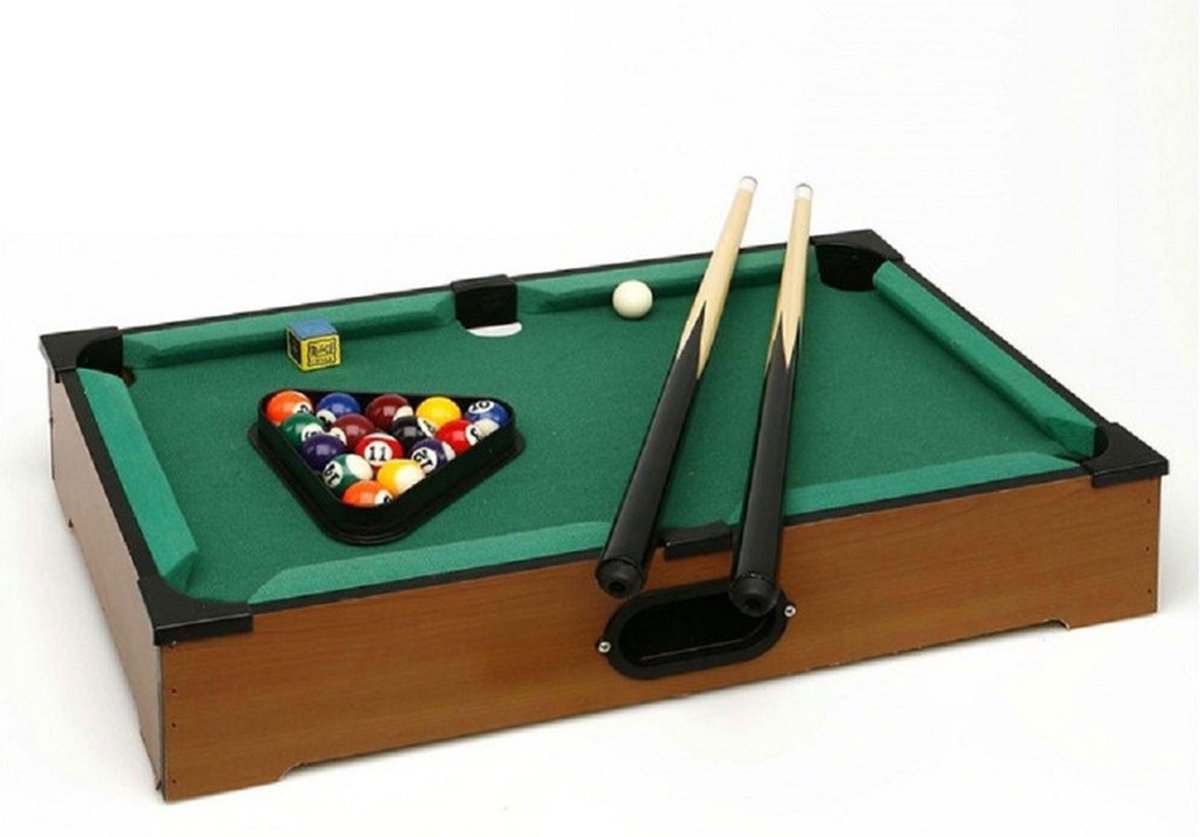 Mini pooltafel/biljarttafel voor op de eettafel 51 x 31 cm - Kinderspellen - Behendigheidsspellen - Biljarten/poolen/snookeren - Biljarttafels/pooltafels klein voor kinderen en volwassenen