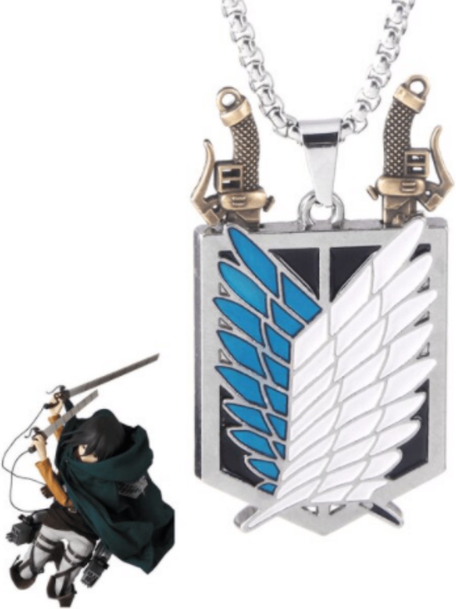 Attack On Titan Ketting - Survey Corps - Anime - Manga - Levi - Jaeger Eren - Double Swords & Shield