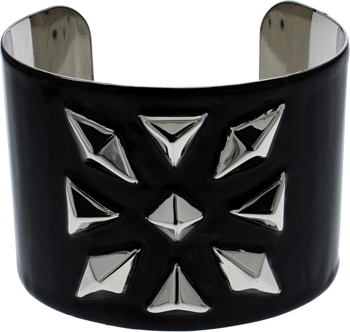 Attitude Holland Armband Wide Cuff Steel with Diamond Engraved Stones Zwart