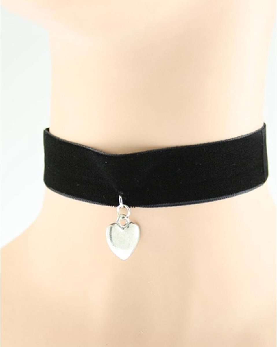 Attitude Holland Choker Velvet with Heart Locket Zwart