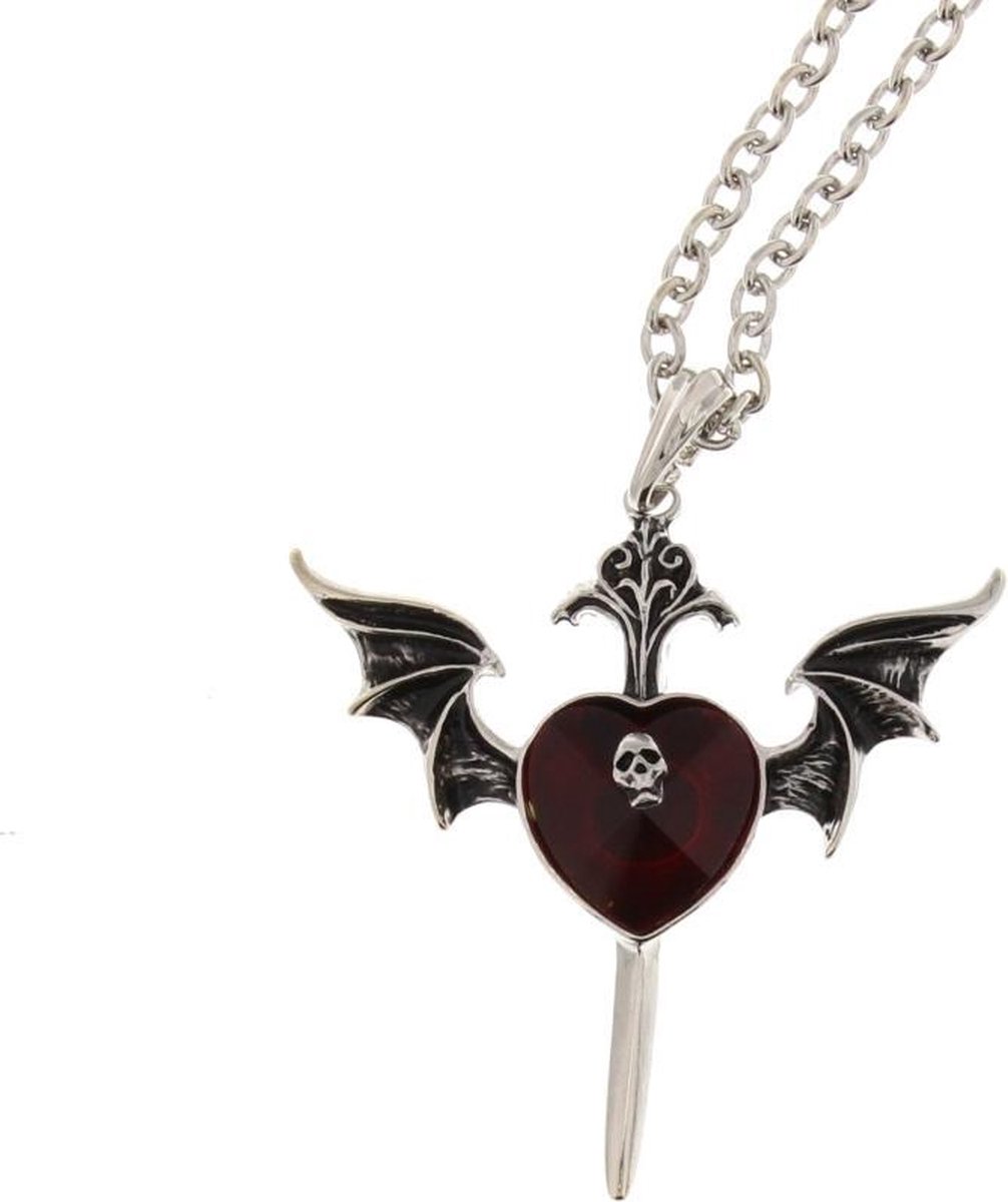 Attitude Holland Ketting Winged Dagger & mini skull Zilverkleurig/Rood