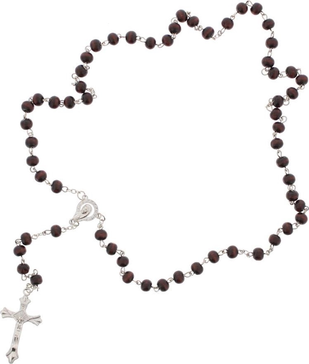 Attitude Holland Ketting Wooden Beaded Rosary Cross Bruin