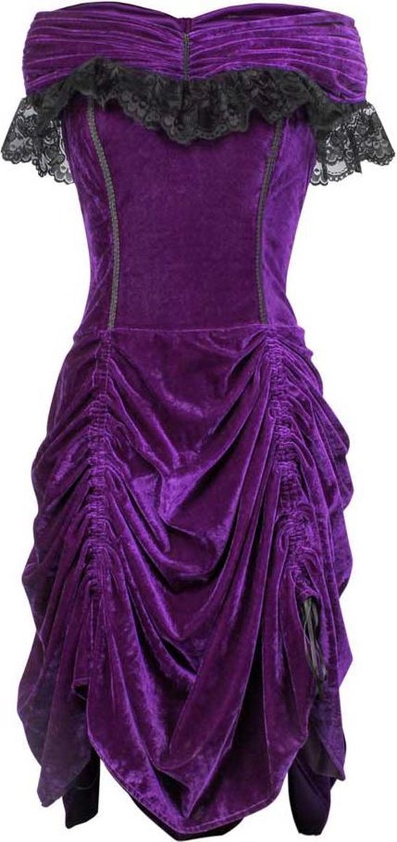 Attitude Holland Korte gala jurk -2XL- Burlesque off shoulder dress Gothic, vampire, victoriaans Paars