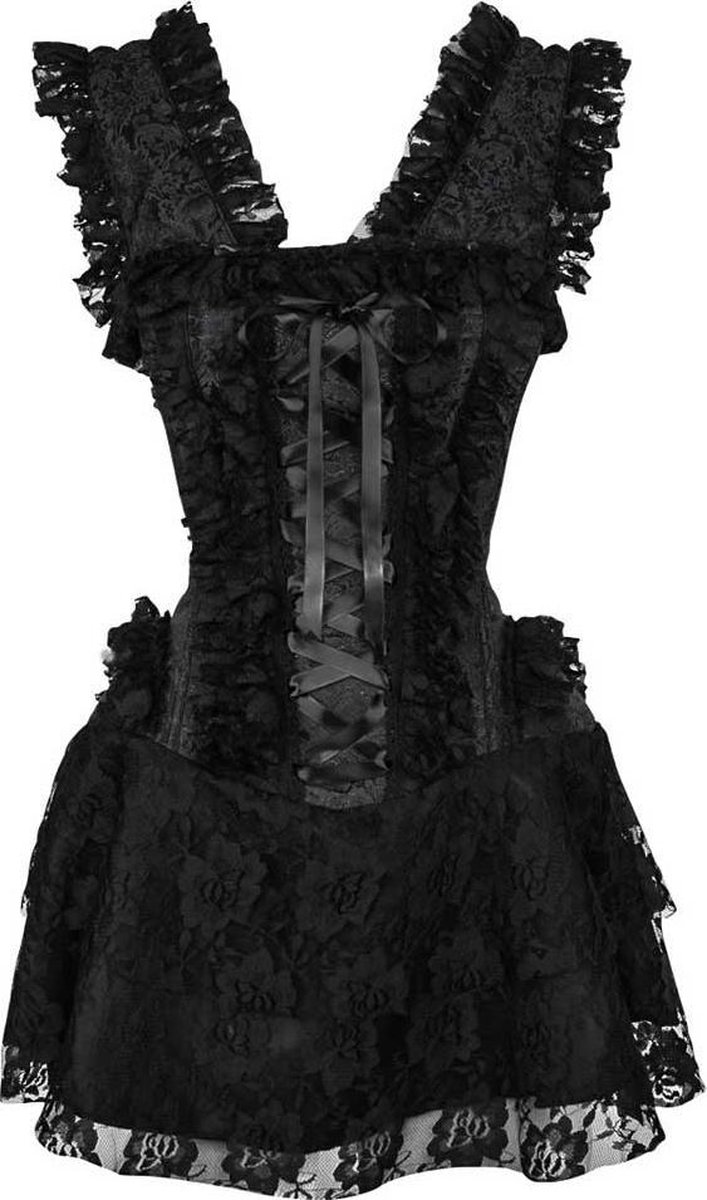 Attitude Holland Korte korset jurk -2XL- Burlesque dress short Gothic, vampire, victoriaans Zwart