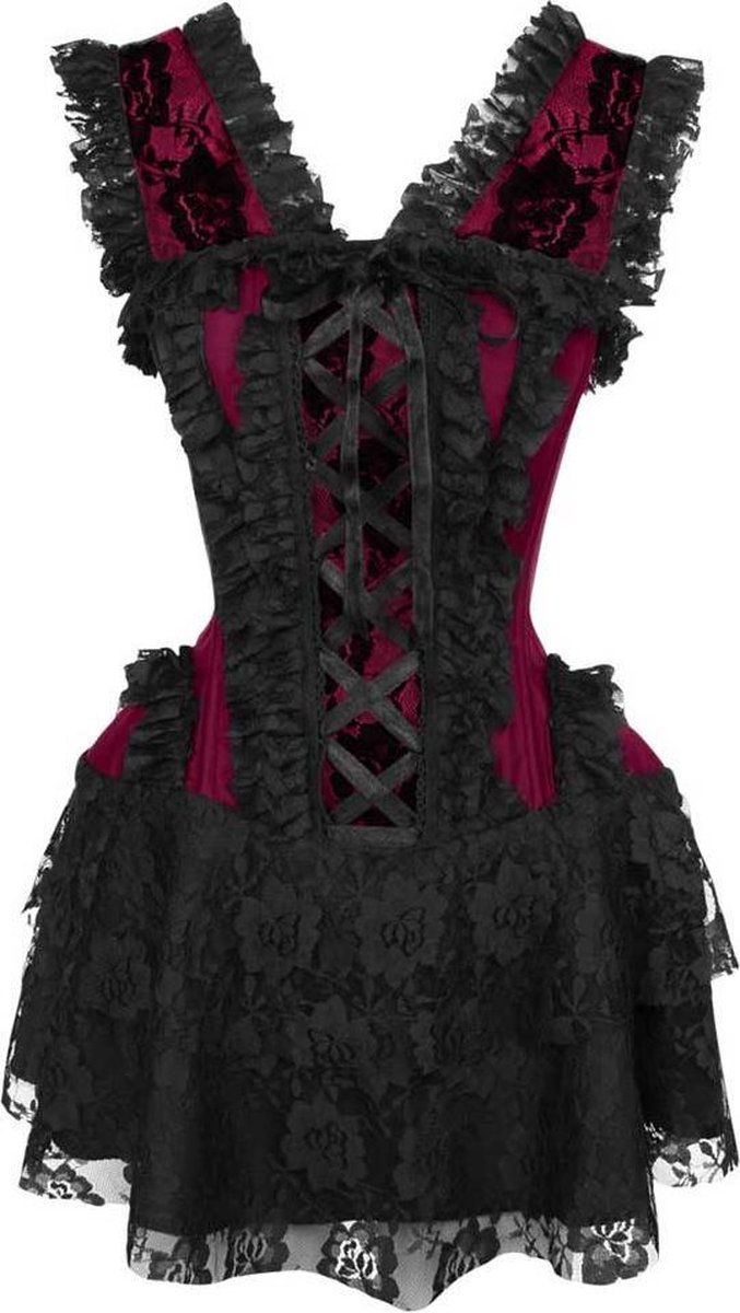 Attitude Holland Korte korset jurk -L- Burlesque dress short Gothic, vampire, victoriaans Roze/Zwart