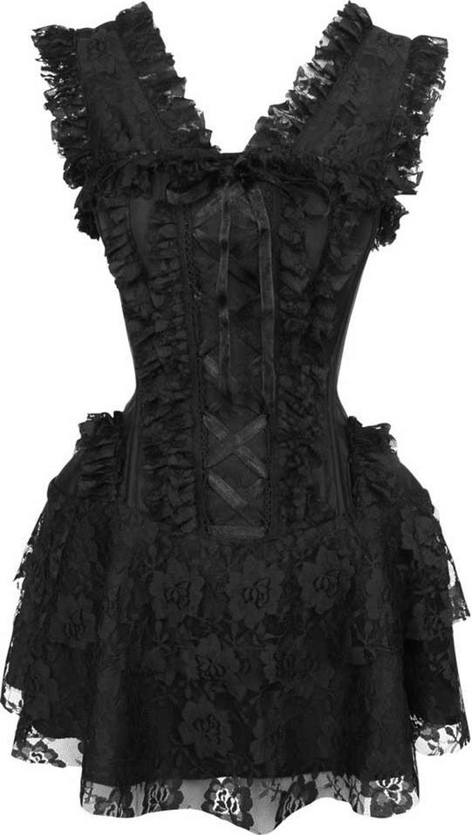 Attitude Holland Korte korset jurk -S- Burlesque dress short Gothic, vampire, victoriaans Zwart