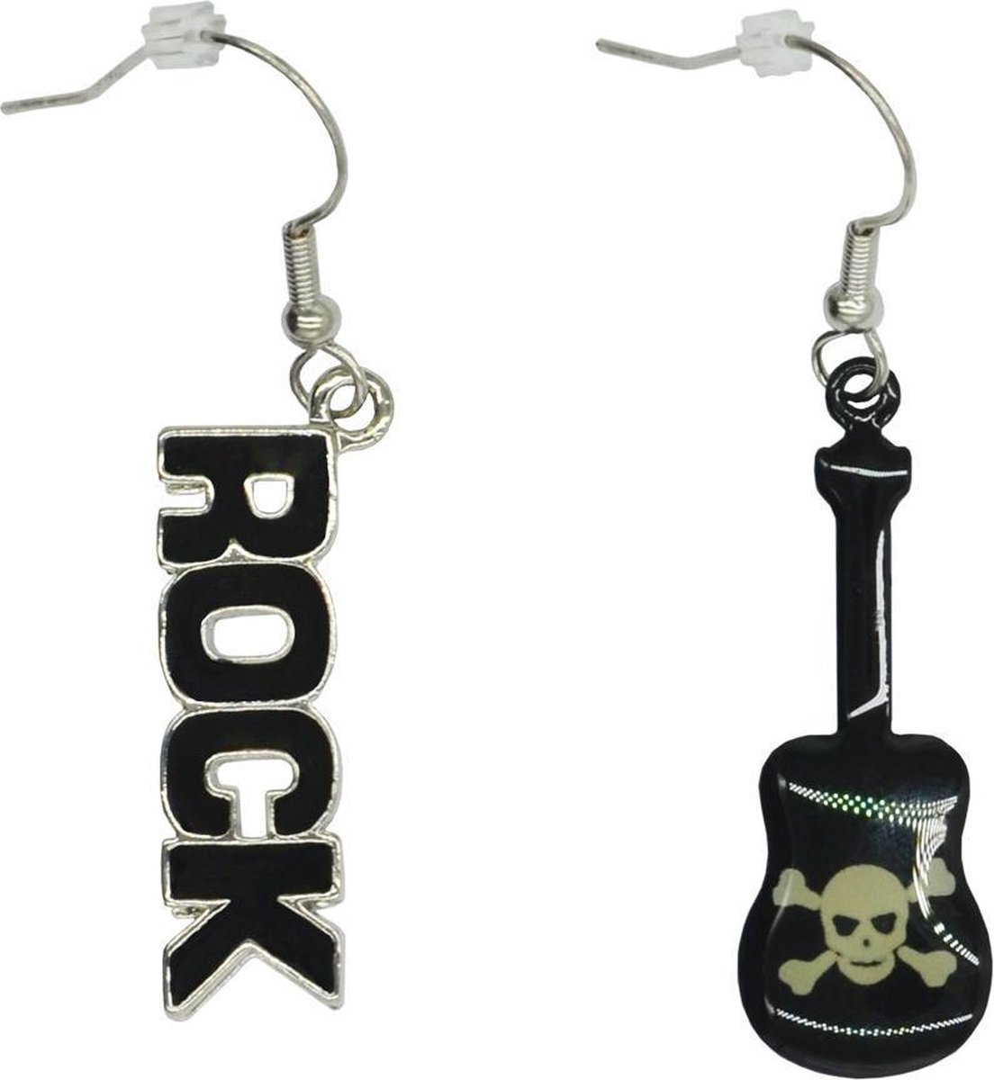 Attitude Holland Oorbellen Skull & Crossbones Emblazoned Guitar Zwart