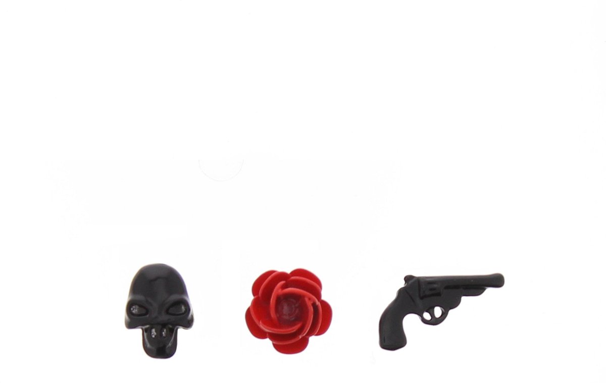 Attitude Holland Stud oorbellen Black Skull, Red Rose & Gun Multicolours