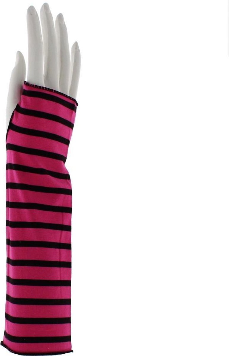 Attitude Holland Vingerloze handschoenen Fuchsia Pink Long Striped Roze