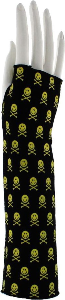 Attitude Holland Vingerloze handschoenen Long with Smiley Faces with Crossbones Zwart