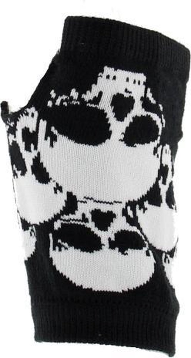 Attitude Holland Vingerloze handschoenen Skull Print Wrist Length Zwart/Wit