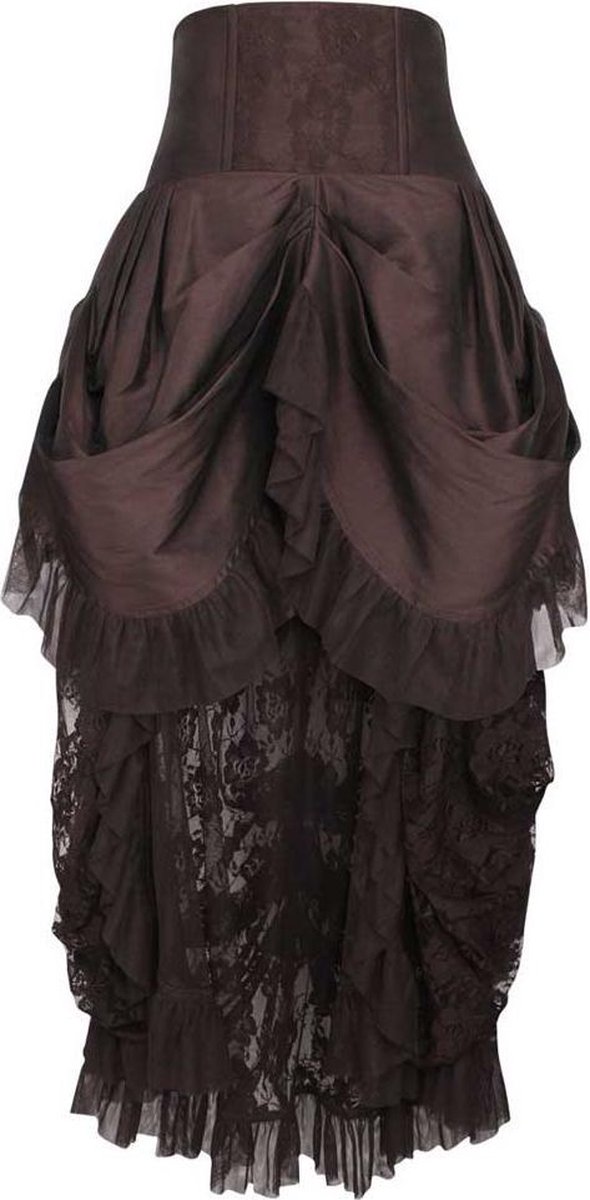 Burlesque elastische gedrapeerde taille rok bruin - Gothic Steampunk - M/L - VG London