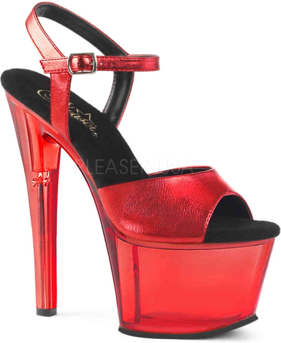 SKY-309 (EU 37 = US 7) 7 Heel, 2 3/4 Chrome Plated PF Ankle Strap Sandal