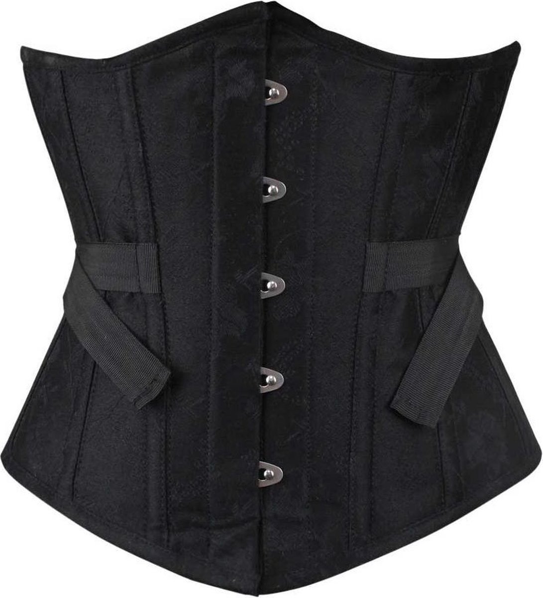 Underbust korset met veter detail brokaat zwart - Gothic Steampunk Vintage - 5XL = 38 inch - VG London