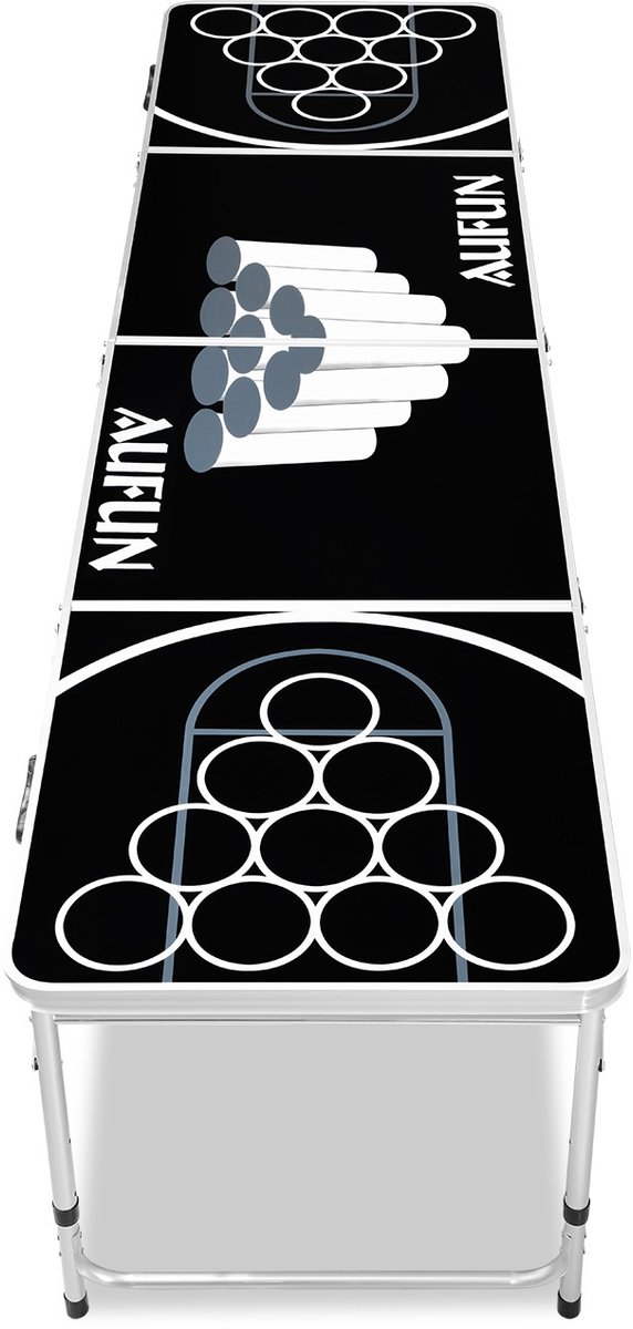   Beer Pong Tafel Set – Inklapbare en in hoogte verstelbare tafel voor volwassenen, met 6 ballen & 100 bekers, Opvouwbare biertafel van aluminium & MDF, Klassiek partyspel in zwart