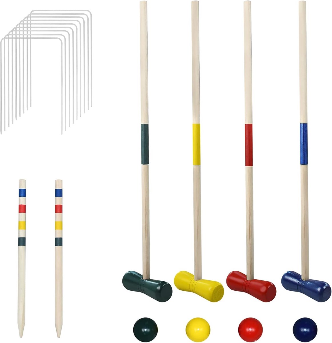 Croquet Set   Crocketspel Voor 4 Spelers Met Pinnen, Hamers, Wickets En Ballen, Traditioneel Houten Speelgoedtuinspel Voor Volwassenen/Kinderen/Familie