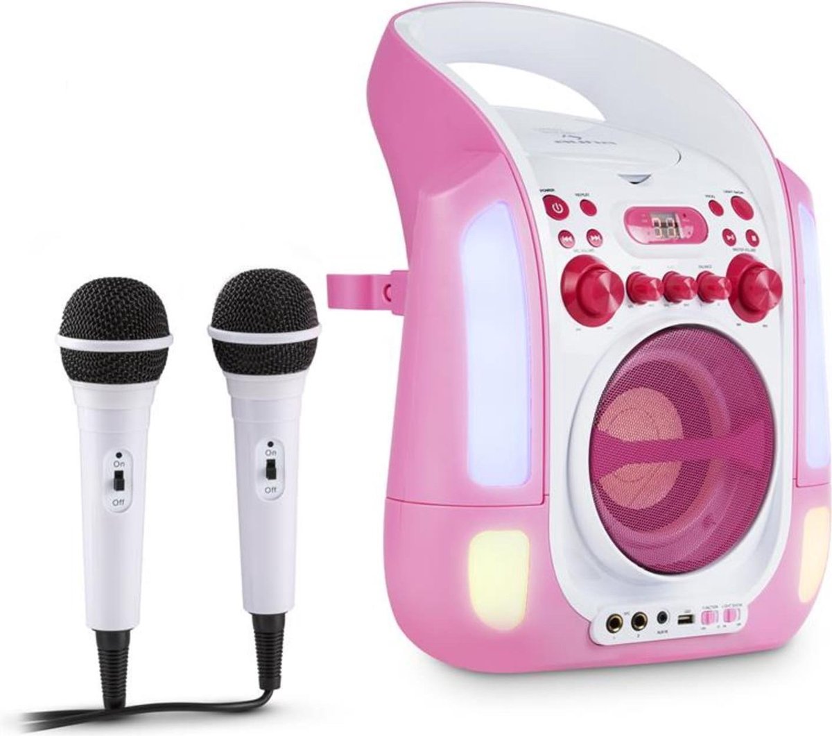 Kara Illumina karaokeset CD USB MP3 lichtshow 2x microfoon mobiel - roze