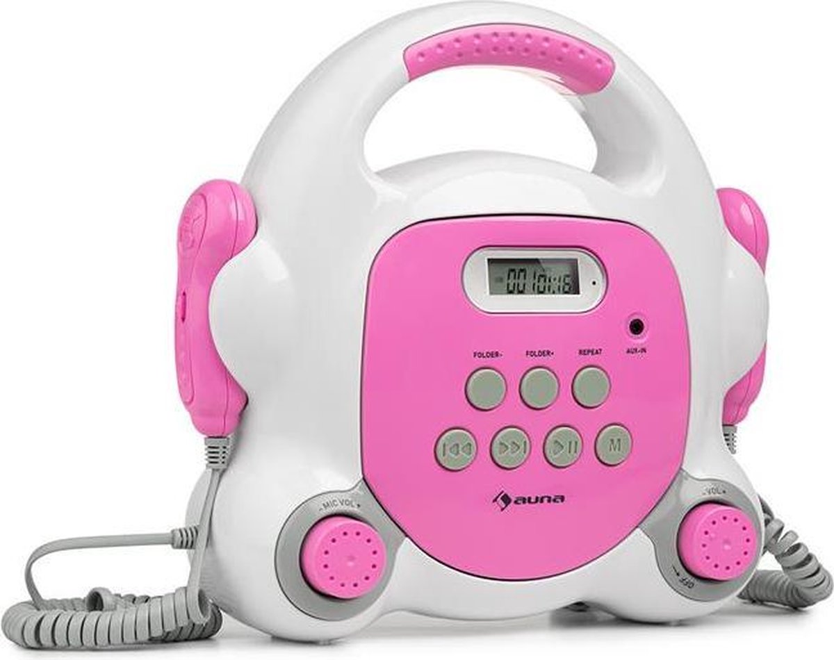 Pocket Rocker BT karaoke speler voor kinderen met geïntegreerde stereoluidsprekers , Bluetooth , USB ,  LCD-display ,  twee dynamische handmicrofoons