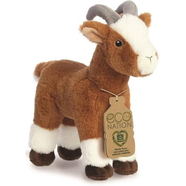   Eco Nation Pluche knuffeldier geit - bruin/wit - 27 cm - Boerderijdieren thema - Knuffel boederijdieren