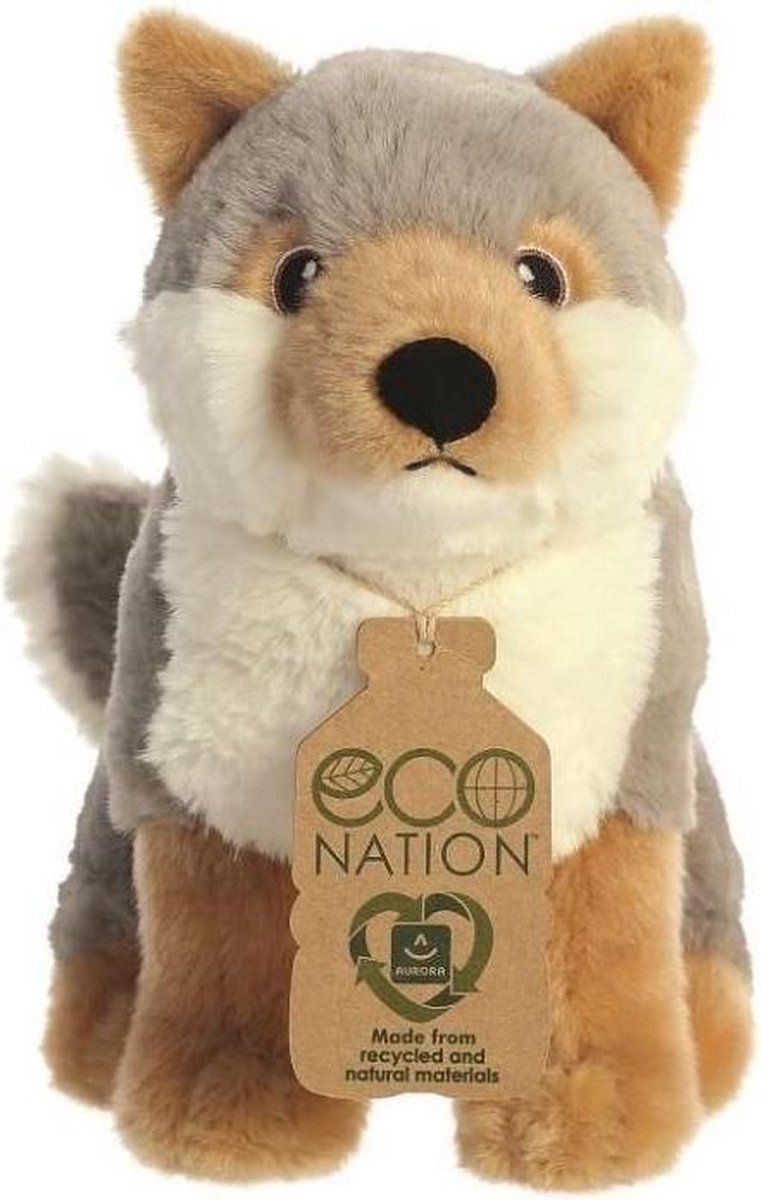 Aurora Knuffel Eco Nation Wolf 24 Cm Pluche Grijs/bruin