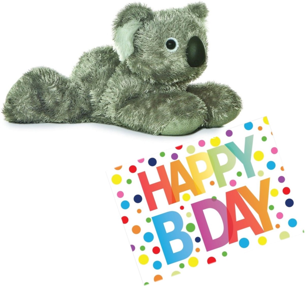 Pluche knuffel koala beer 20 cm met A5-size Happy Birthday wenskaart - Verjaardag cadeau setje