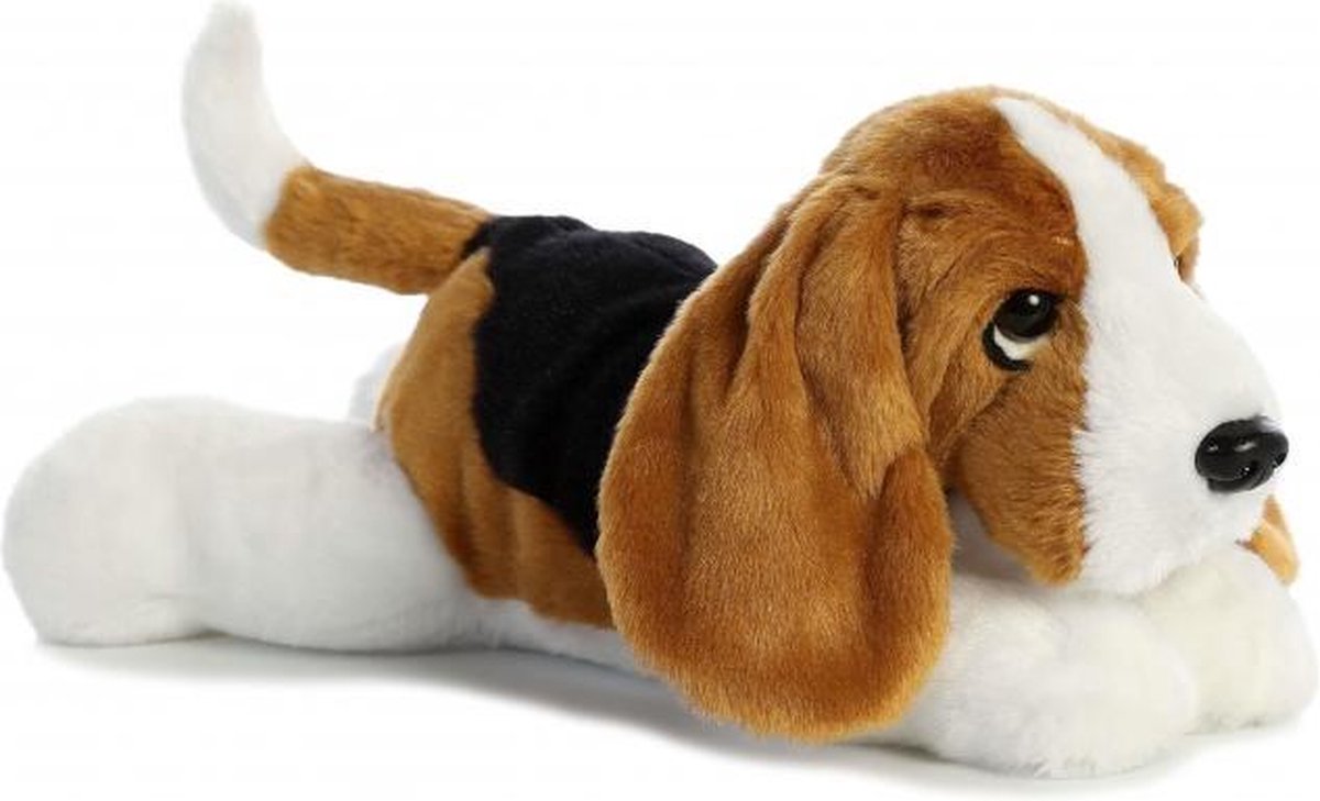 knuffelhond Basset Flopsie 30,5 cm zwart/wit/bruin