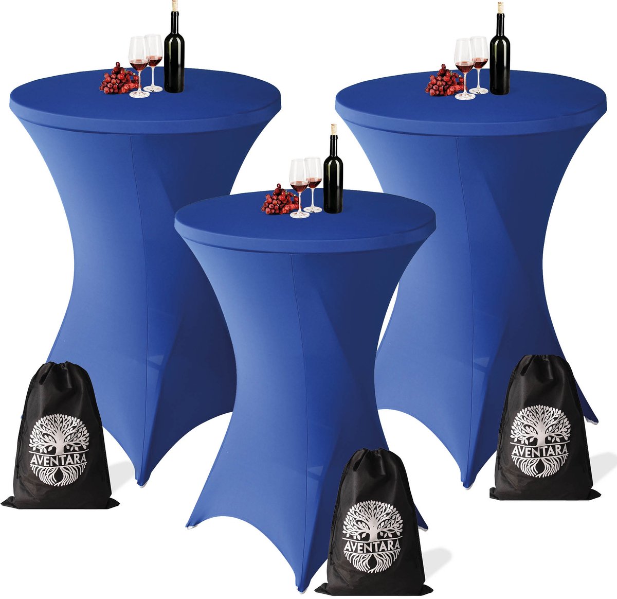 Statafelrok Donker Blauw x 3 – ∅80-85 x 110 cm – Luxe Statafelhoes – Extra Dikke Stretch Stof – Inclusief Opbergtas – Ideaal voor Bruiloften, Feesten en Cocktailparty’s