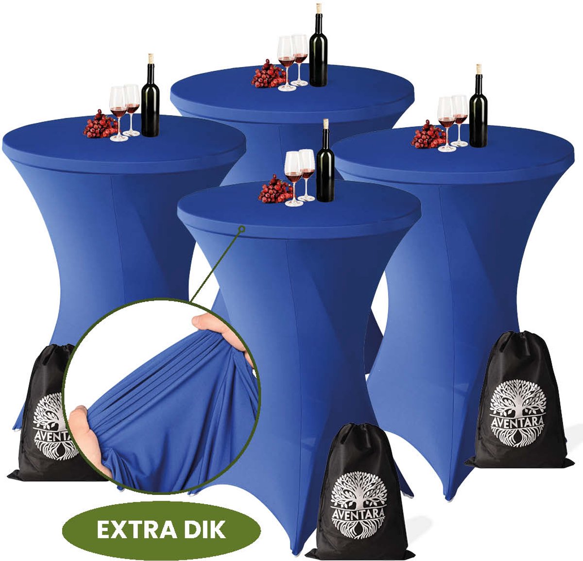 Statafelrok Donker Blauw x 4 – ∅80-85 x 110 cm inclusief Opbergtas – Statafelhoes Stretch Stof – Kras- en Vouwvrije Tafelhoezen Extra Dik – Sta Tafelrok – Statafelhoezen Voor Horeca, Evenementen, Feest, Bruiloft en Partijen